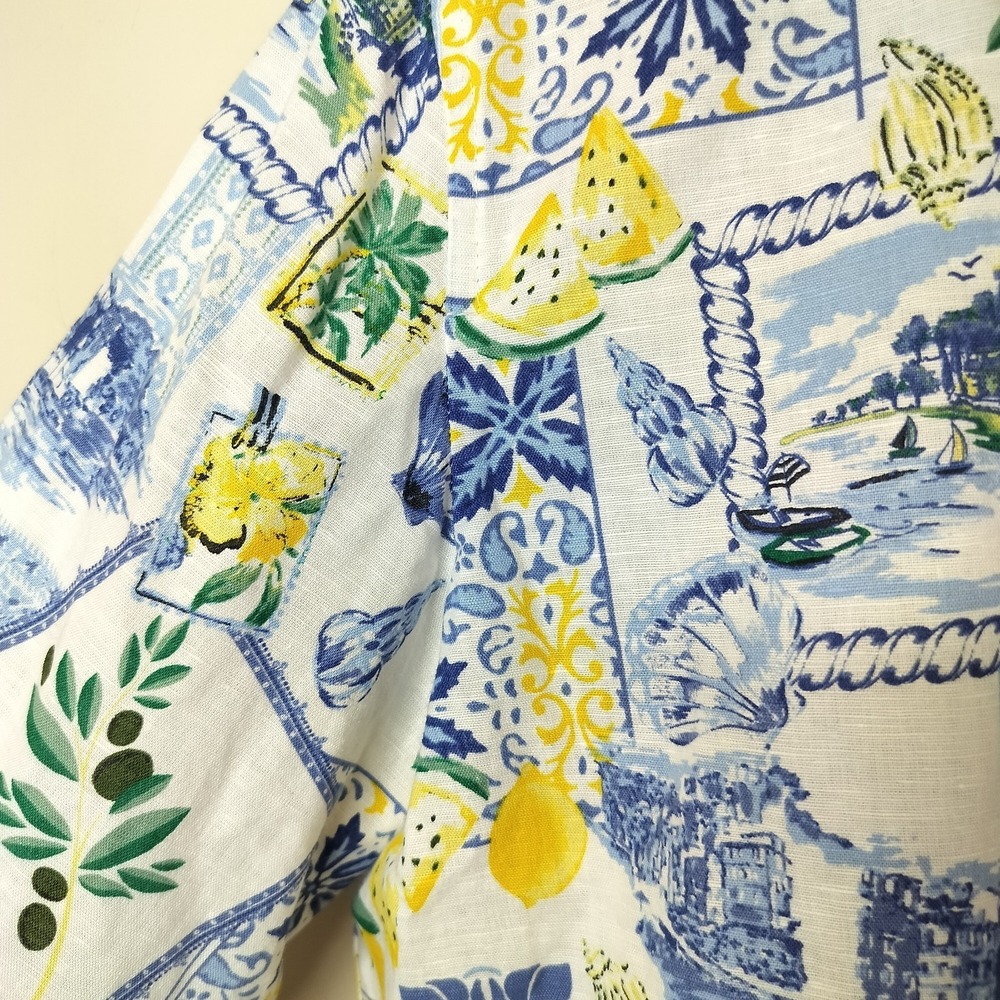 J. Crew Linen Blend Button Up Shirt Floral Lemon Patchwork Cheerful - Picture 9 of 11